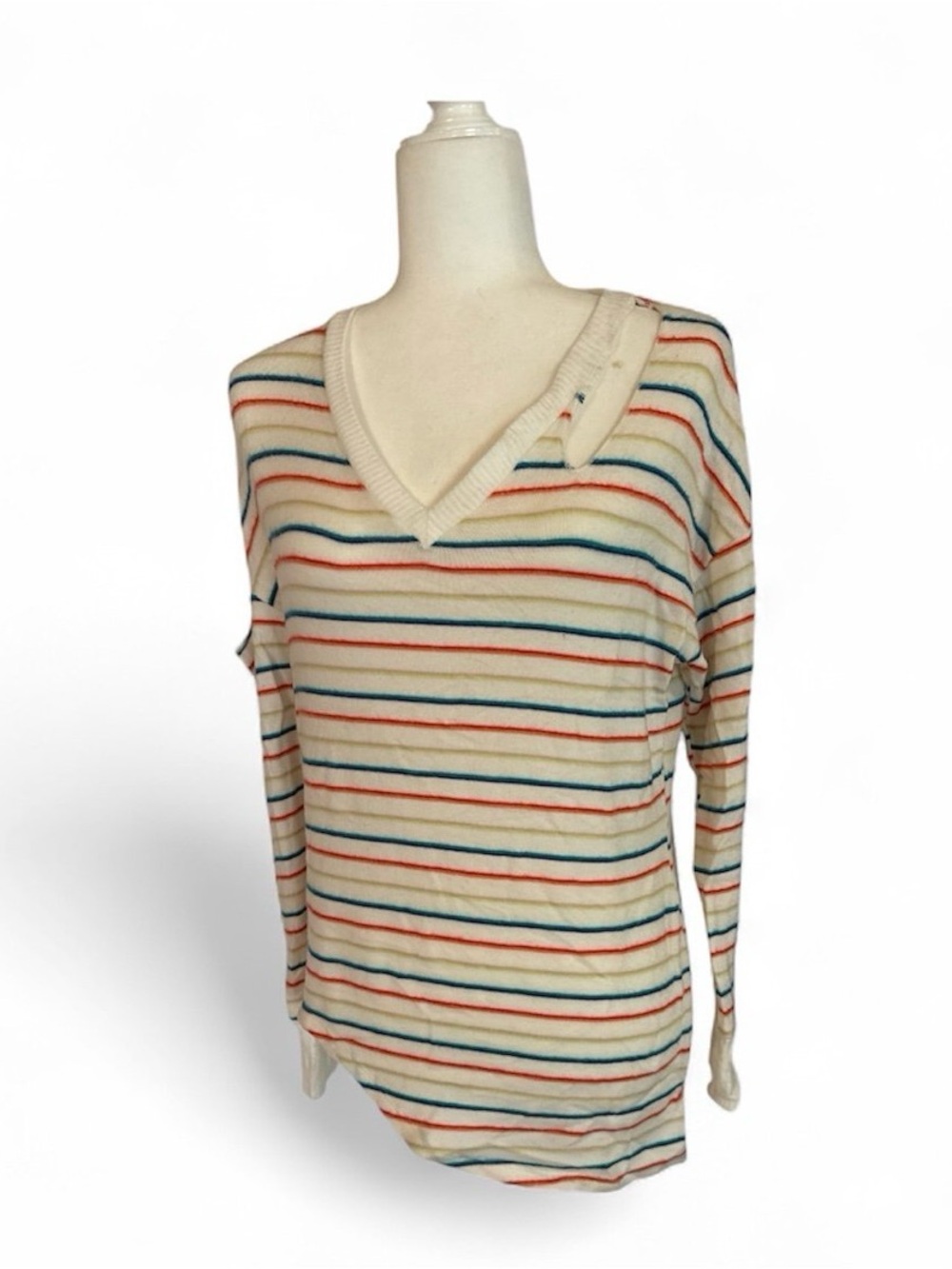 NWT LNA Clothing Striped Asymmetrical cold shoulder Sweater size XS